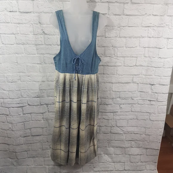 Le Femme Dresses | La Femme Vtg Denim & Flannel Overall Dress | Color: Blue/Gray | Size: M | Jomac70'S Closet Le Femme Dresses | La Femme Vtg Denim & Flannel Overall Dress | Color: Blue/Gray | Size: M | Jomac70'S Closet